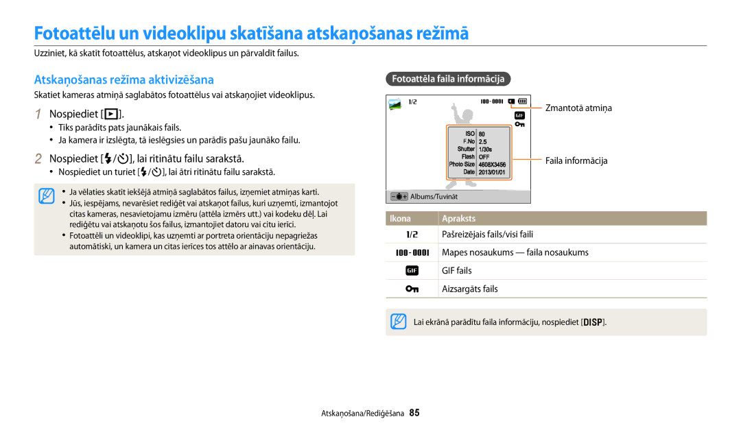 Samsung EC-DV150FBPWE2 manual Fotoattēlu un videoklipu skatīšana atskaņošanas režīmā, Atskaņošanas režīma aktivizēšana 