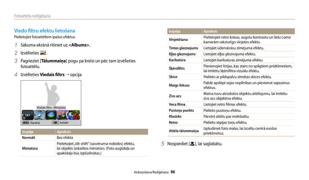 Samsung EC-DV150FBPBE2, EC-DV150FBPWE2 manual Viedo filtru efektu lietošana, Normāli 