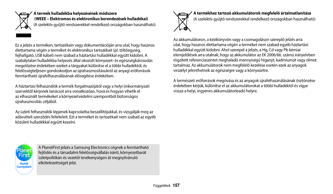 Samsung EC-DV150FBPLE3 Termék hulladékba helyezésének módszere, Weee Elektromos és elektronikus berendezések hulladékai 