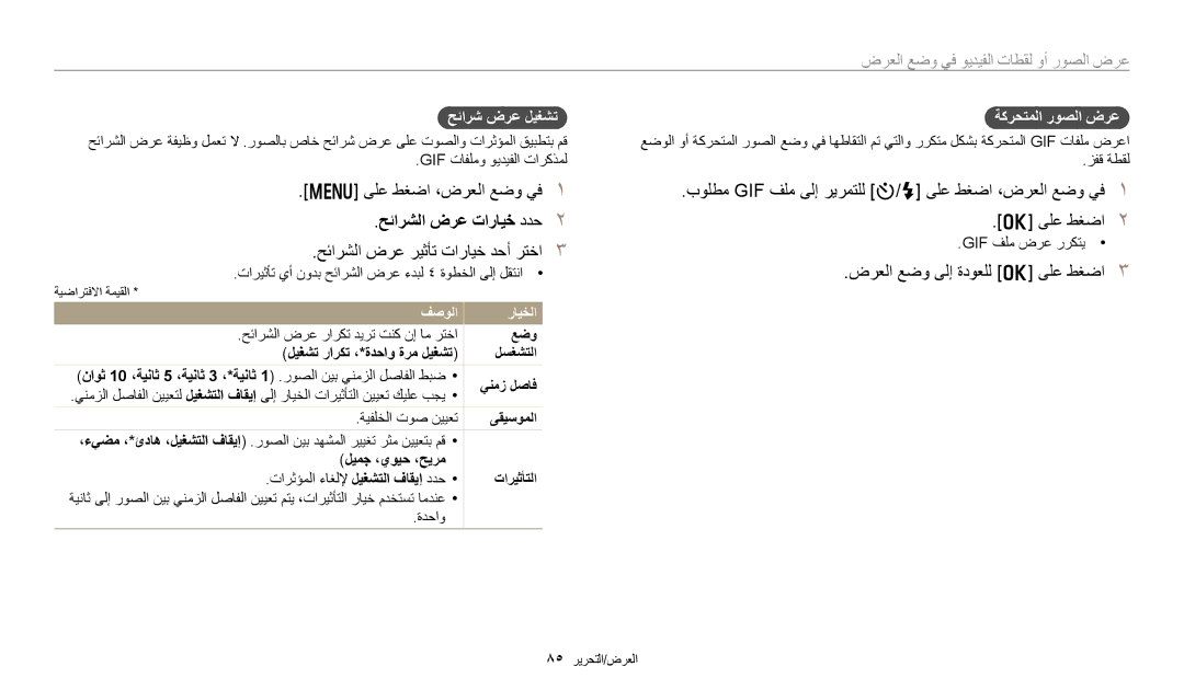 Samsung EC-DV180FBDWSA manual حئارشلا ضرع تارايخ ددح, حئارشلا ضرع ريثأت تارايخ دحأ رتخا, ضرعلا عضو ىلإ ةدوعلل o ىلع طغضا 