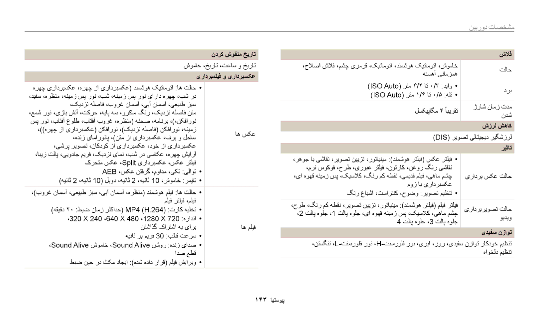 Samsung EC-DV180FBDPSA, EC-DV180FBDBSA manual نیبرود تاصخشم, ندرک شوقنم خیرات, یرادربملیف و یرادربسکع, شزرل شهاک, ریثات 