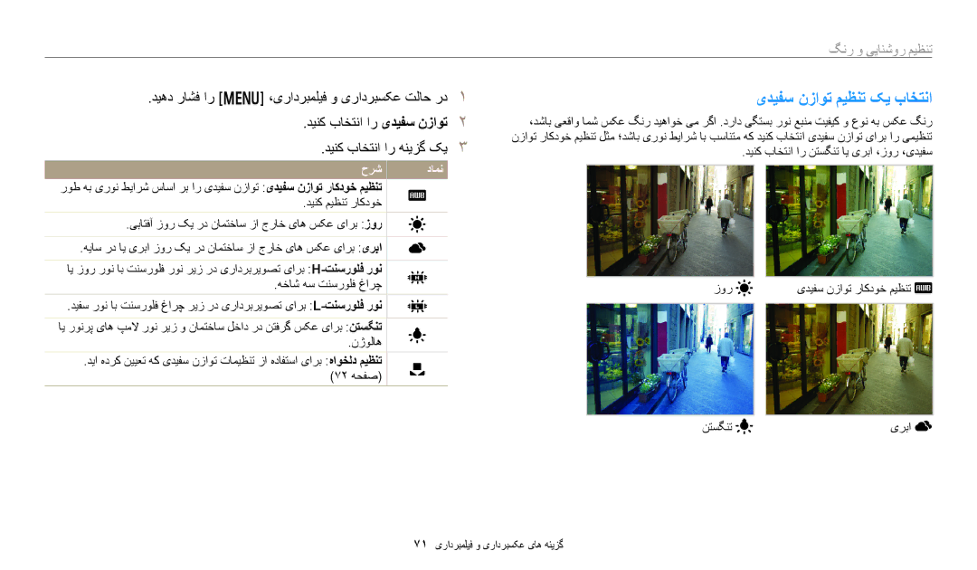 Samsung EC-DV180FBDPSA, EC-DV180FBDBSA manual یدیفس نزاوت میظنت کی باختنا, دینک باختنا ار نتسگنت ای یربا ،زور ،یدیفس 