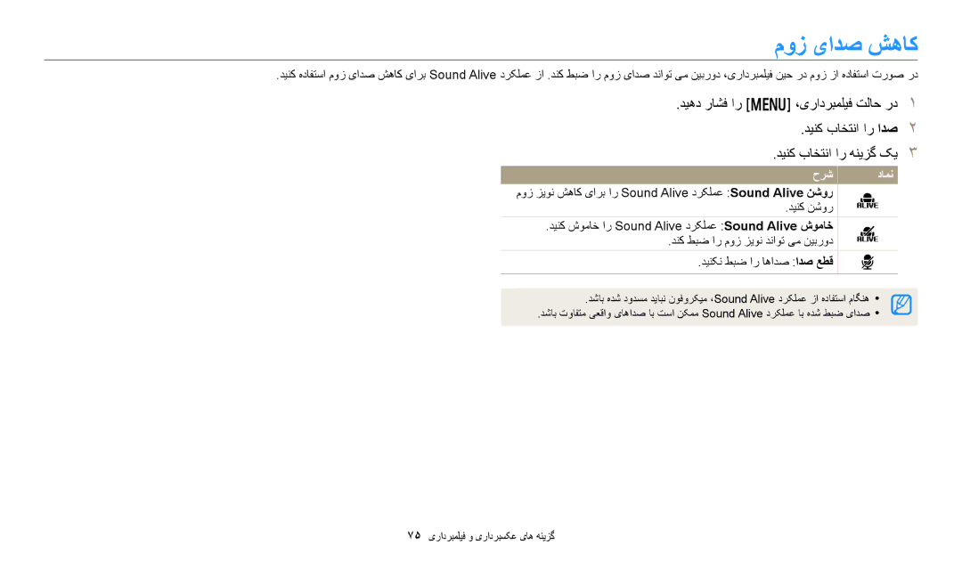 Samsung EC-DV180FBDBSA, EC-DV180FBDPSA, EC-DV180FBDWSA manual موز یادص شهاک 