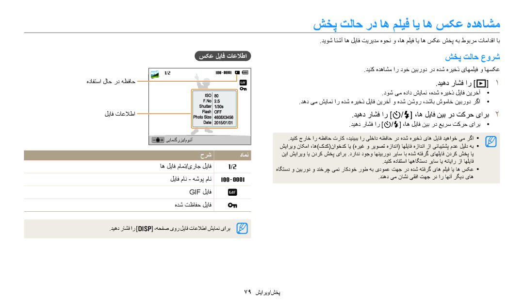 Samsung EC-DV180FBDWSA manual شخپ تلاح رد اه ملیف ای اه سکع هدهاشم, شخپ تلاح عورش, دیهد راشف ار P, سکع لیاف تاعلاطا 