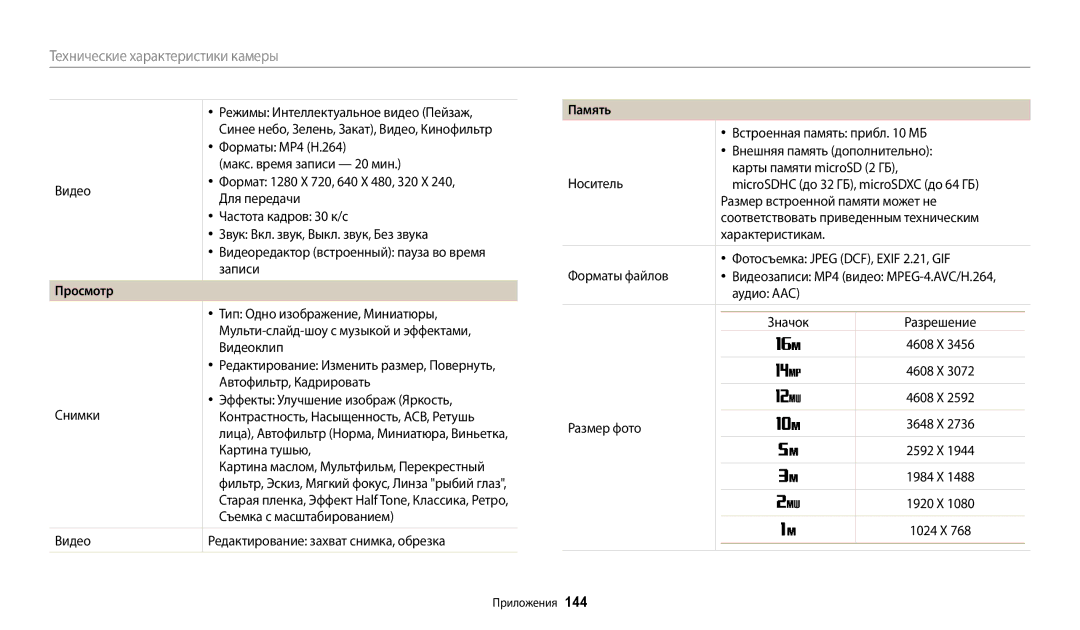 Samsung EC-DV180FBPWRU, EC-DV180FBPBRU manual Память 