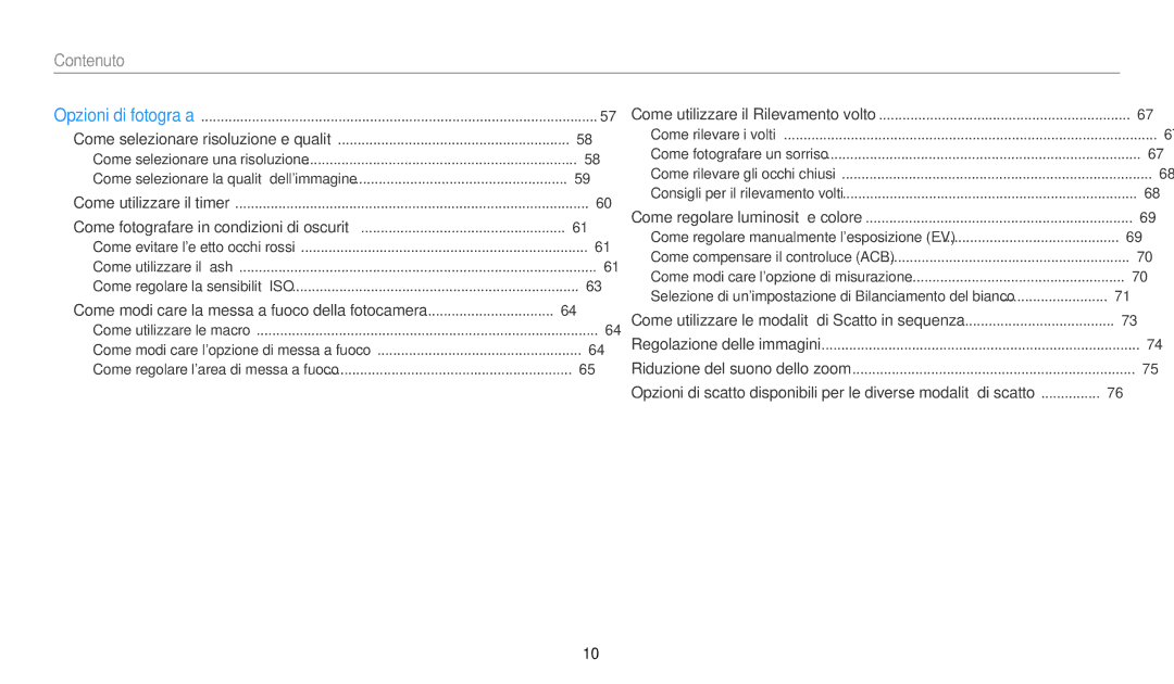 Samsung EC-DV180FBPWE1 manual Contenuto 