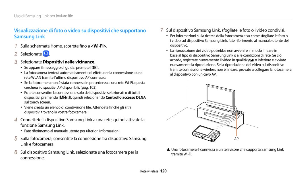 Samsung EC-DV180FBPWE1 Sulla schermata Home, scorrete fino a Wi-Fi Selezionate, Selezionate Dispositivi nelle vicinanze 