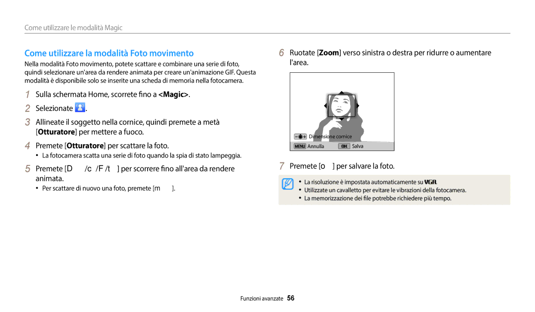 Samsung EC-DV180FBPWE1 manual Come utilizzare la modalità Foto movimento 