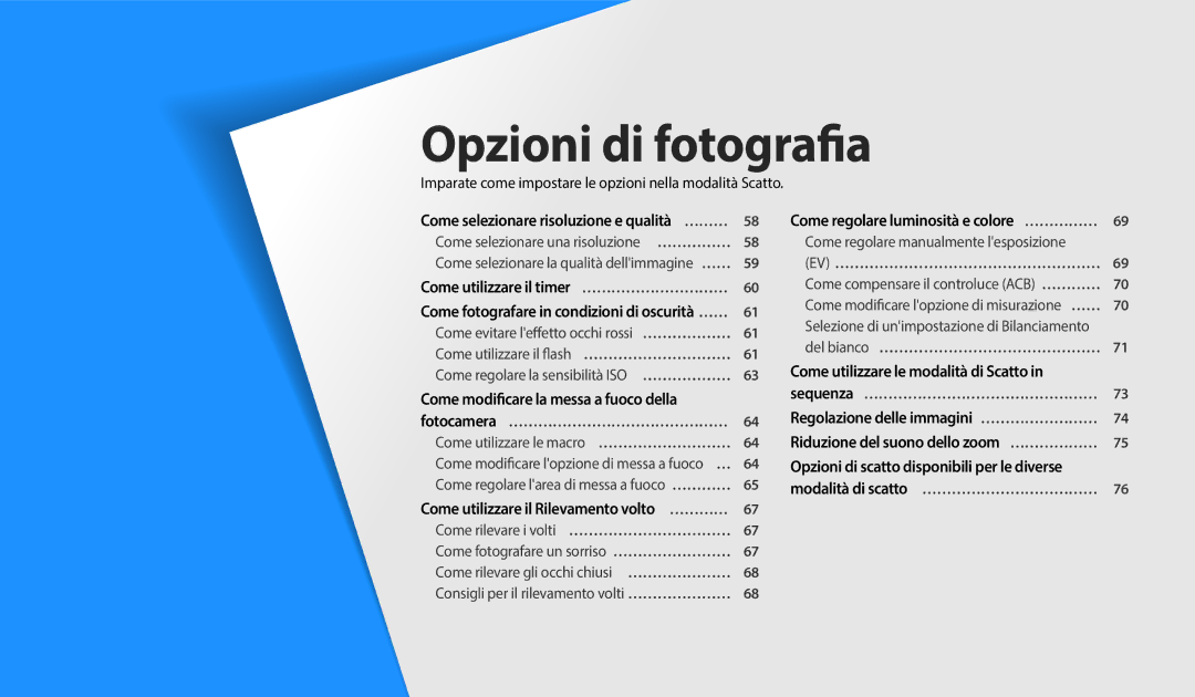 Samsung EC-DV180FBPWE1 Imparate come impostare le opzioni nella modalità Scatto, Come utilizzare il Rilevamento volto ………… 