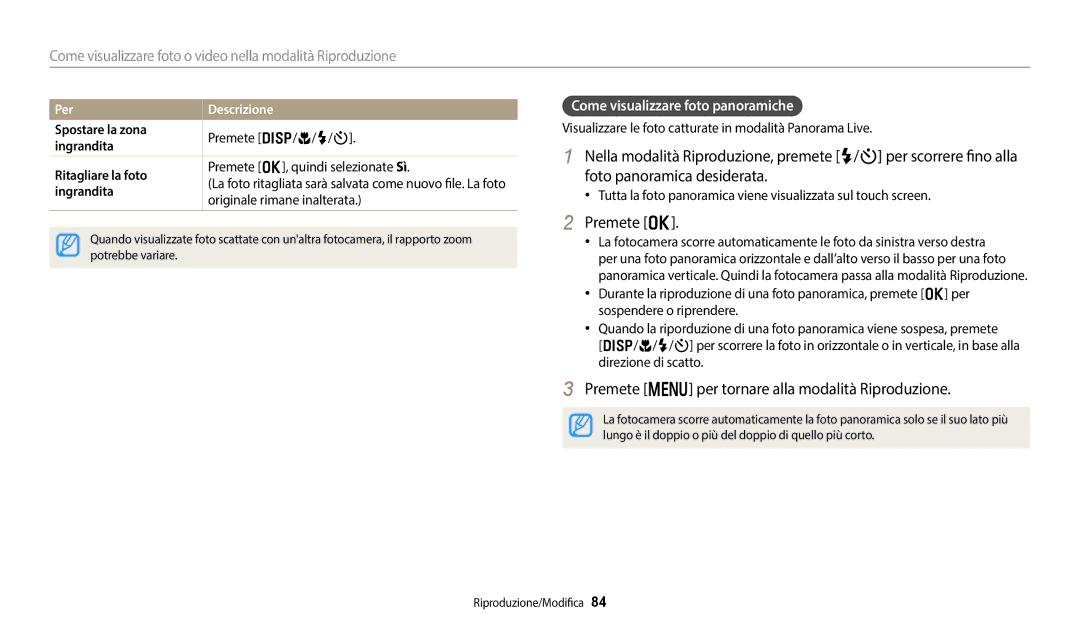 Samsung EC-DV180FBPWE1 manual Premete m per tornare alla modalità Riproduzione, Come visualizzare foto panoramiche 