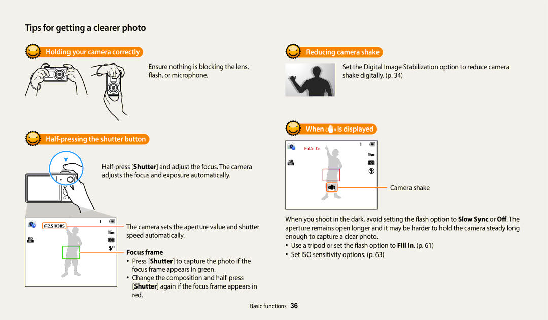 Samsung EC-DV180FBPBFR Holding your camera correctly, Half-pressing the shutter button, Reducing camera shake, Focus frame 