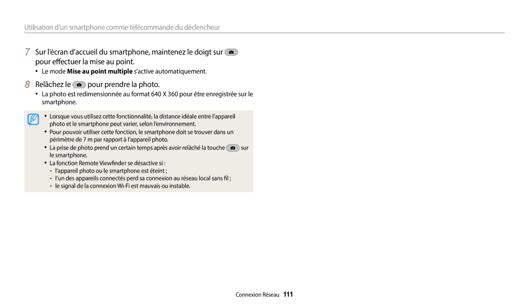 Samsung EC-DV180FBPWFR manual Relâchez le pour prendre la photo, Le mode Mise au point multiple s’active automatiquement 