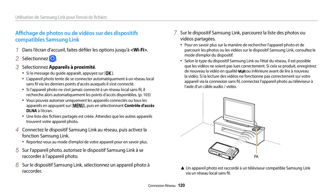 Samsung EC-DV180FBPBFR, EC-DV180FBPWFR manual Sélectionnez Appareils à proximité 