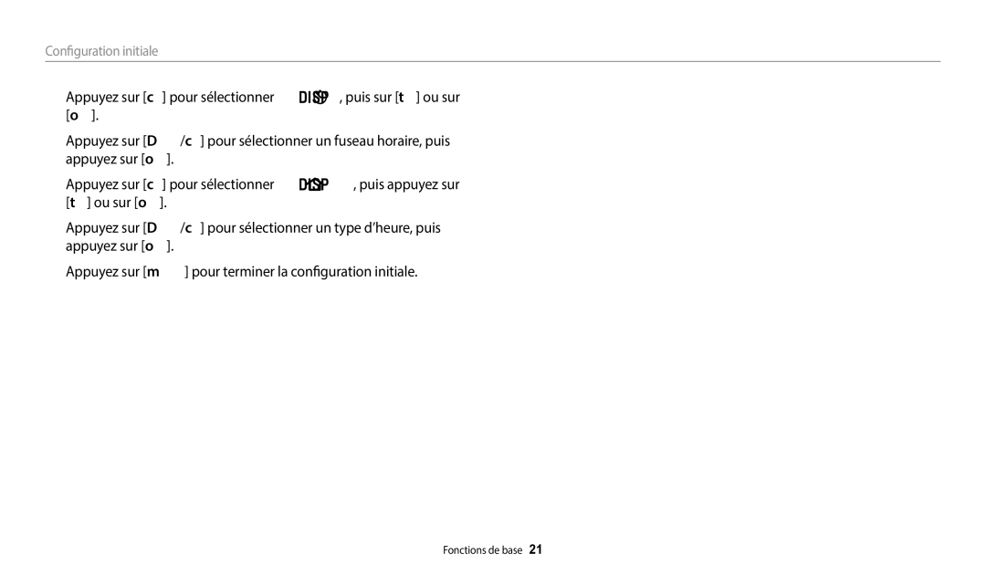 Samsung EC-DV180FBPWFR, EC-DV180FBPBFR manual Configuration initiale 