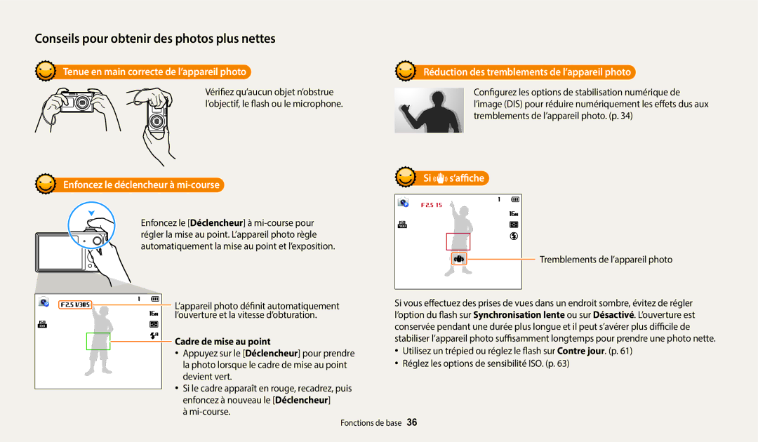 Samsung EC-DV180FBPBFR manual Tenue en main correcte de l’appareil photo, Enfoncez le déclencheur à mi-course, Si s’affiche 