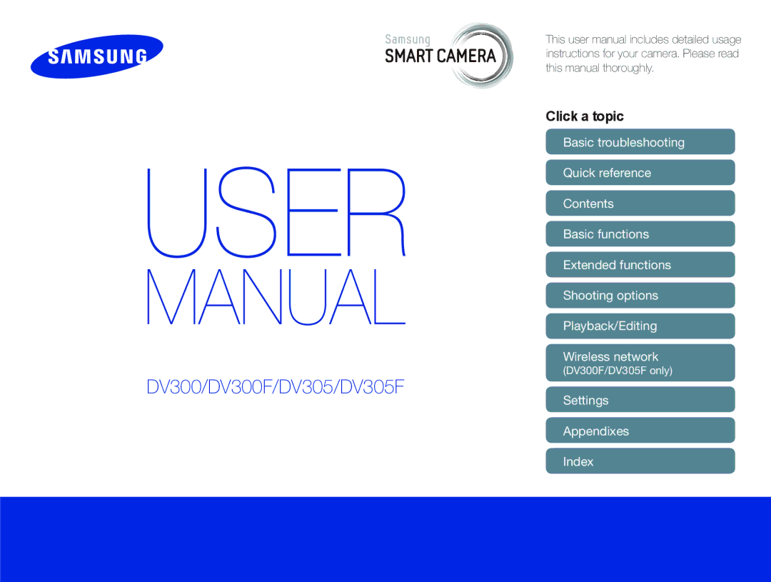 Samsung EC-DV300FBPBUS user manual Settings Appendixes Index, DV300F/DV305F only 