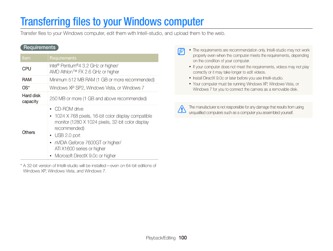 Samsung EC-DV300FBPBUS user manual Transferring ﬁles to your Windows computer, Requirements 