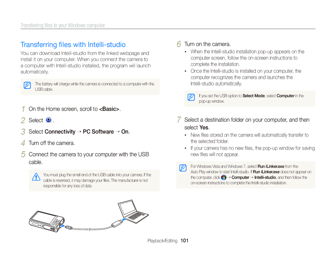 Samsung EC-DV300FBPBUS user manual Transferring ﬁles with Intelli-studio, Transferring ﬁles to your Windows computer 