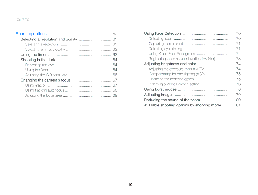 Samsung EC-DV300FBPBUS user manual Contents 