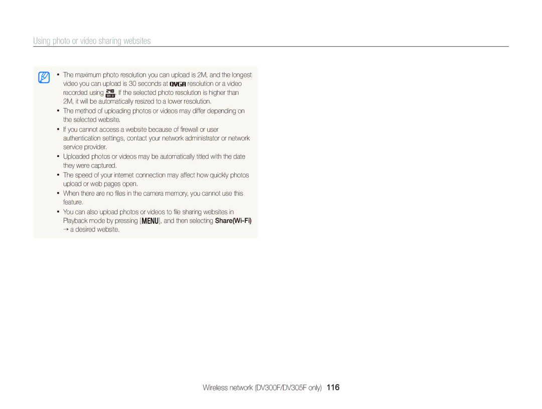 Samsung EC-DV300FBPBUS user manual Using photo or video sharing websites 