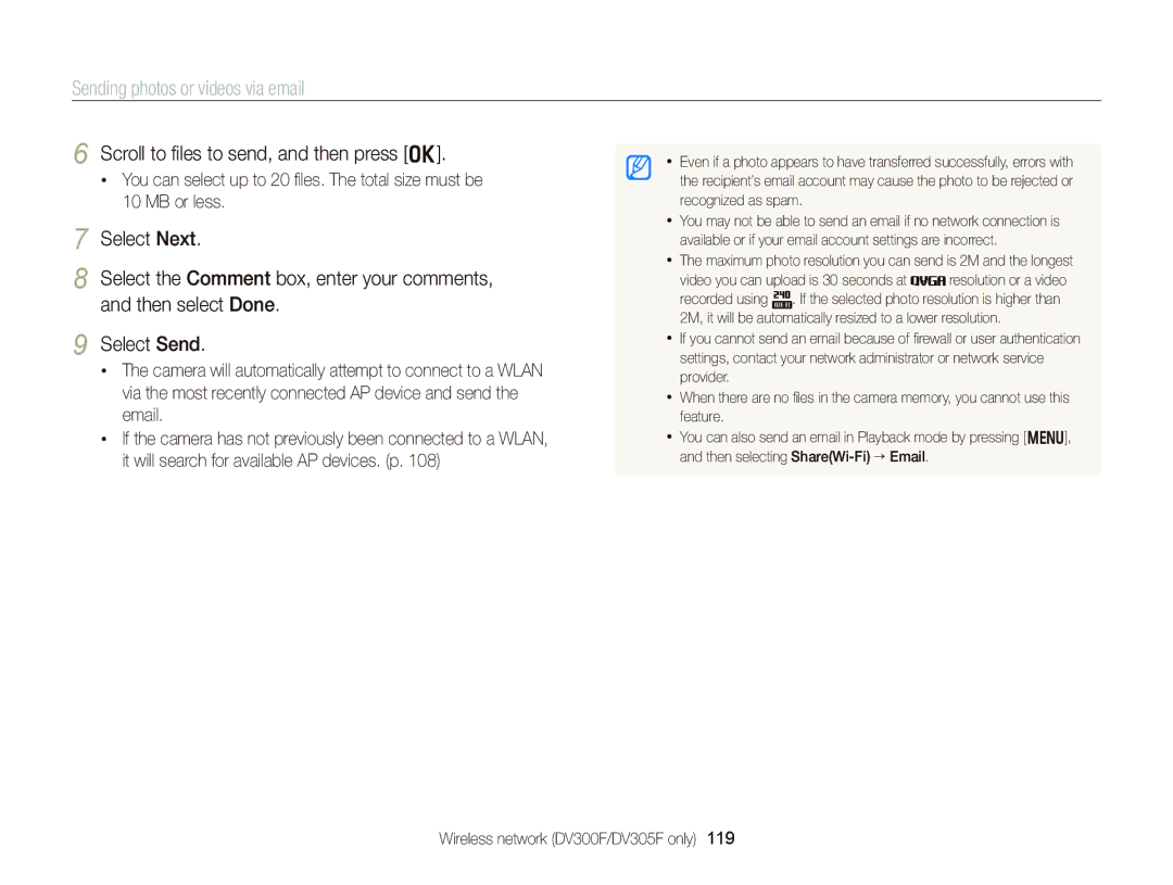 Samsung EC-DV300FBPBUS user manual Scroll to ﬁles to send, and then press o 