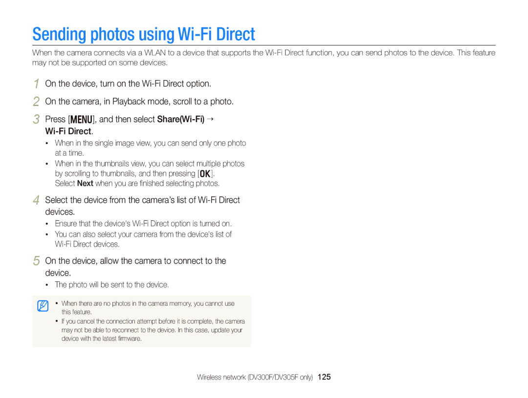 Samsung EC-DV300FBPB Sending photos using Wi-Fi Direct, On the device, allow the camera to connect to the device 