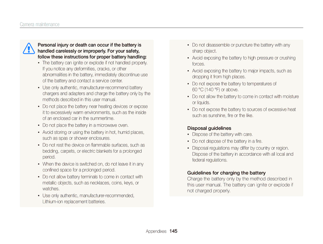 Samsung EC-DV300FBPBUS user manual Camera maintenance 