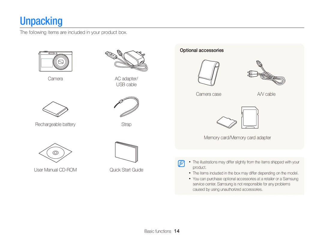 Samsung EC-DV300FBPBUS user manual Unpacking 