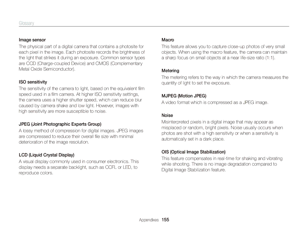 Samsung EC-DV300FBPBUS user manual Glossary 