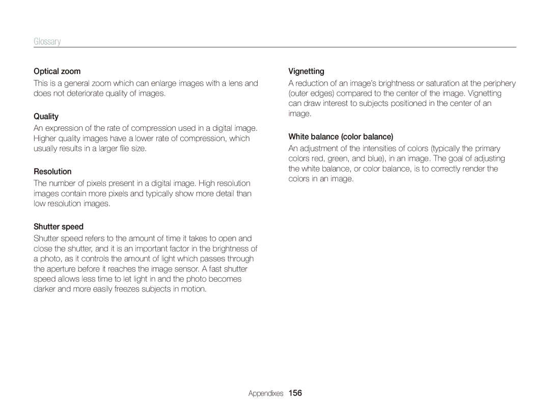 Samsung EC-DV300FBPBUS user manual Glossary 