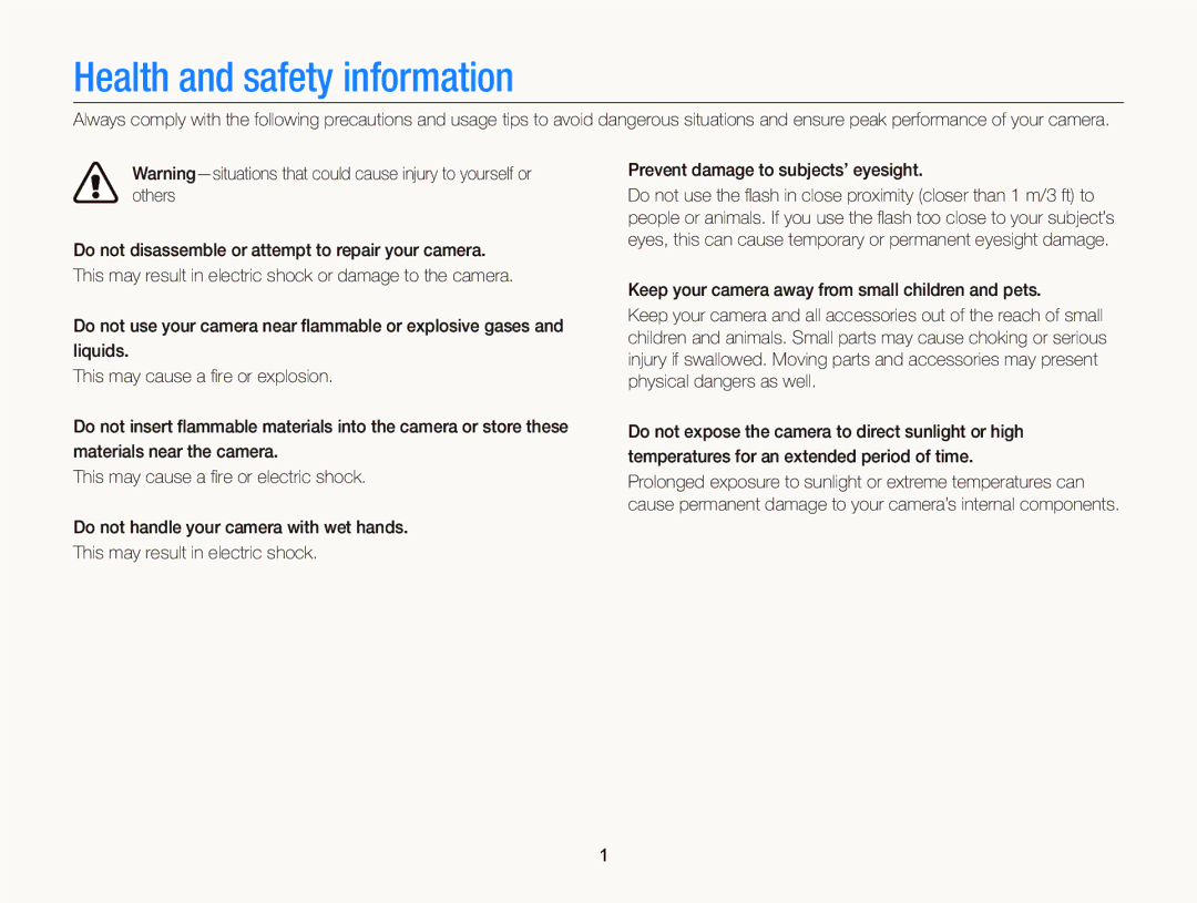 Samsung EC-DV300FBPBUS user manual Health and safety information 