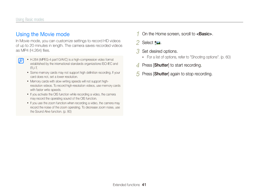 Samsung EC-DV300FBPBUS user manual Using the Movie mode 