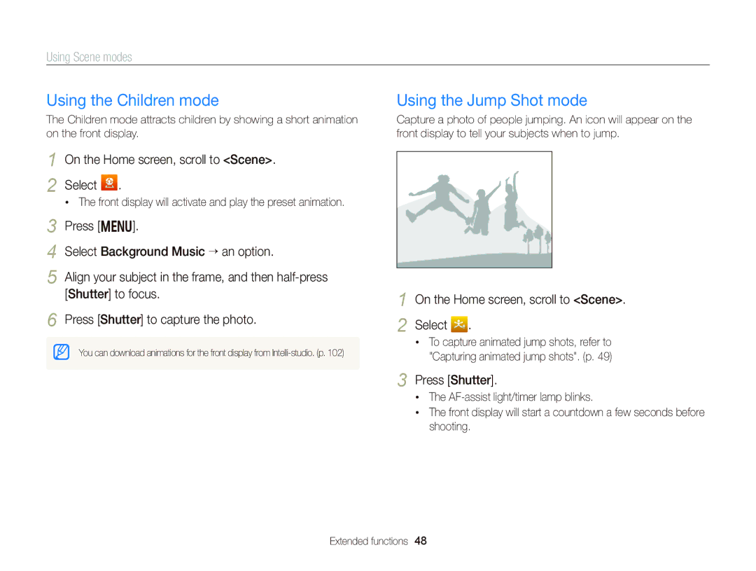 Samsung EC-DV300FBPBUS user manual Using the Children mode, Using the Jump Shot mode, Press Shutter 