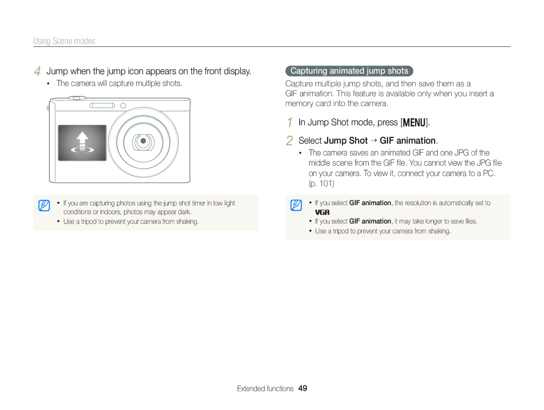 Samsung EC-DV300FBPB user manual Jump when the jump icon appears on the front display, Camera will capture multiple shots 