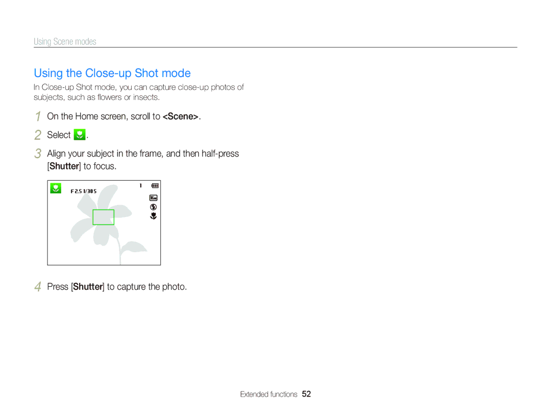 Samsung EC-DV300FBPBUS user manual Using the Close-up Shot mode 