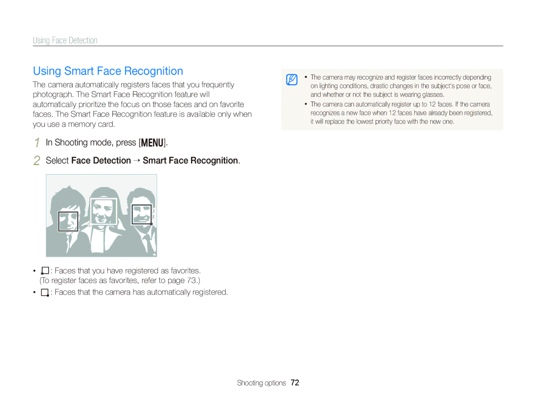 Samsung EC-DV300FBPBUS user manual Using Smart Face Recognition, Faces that the camera has automatically registered 