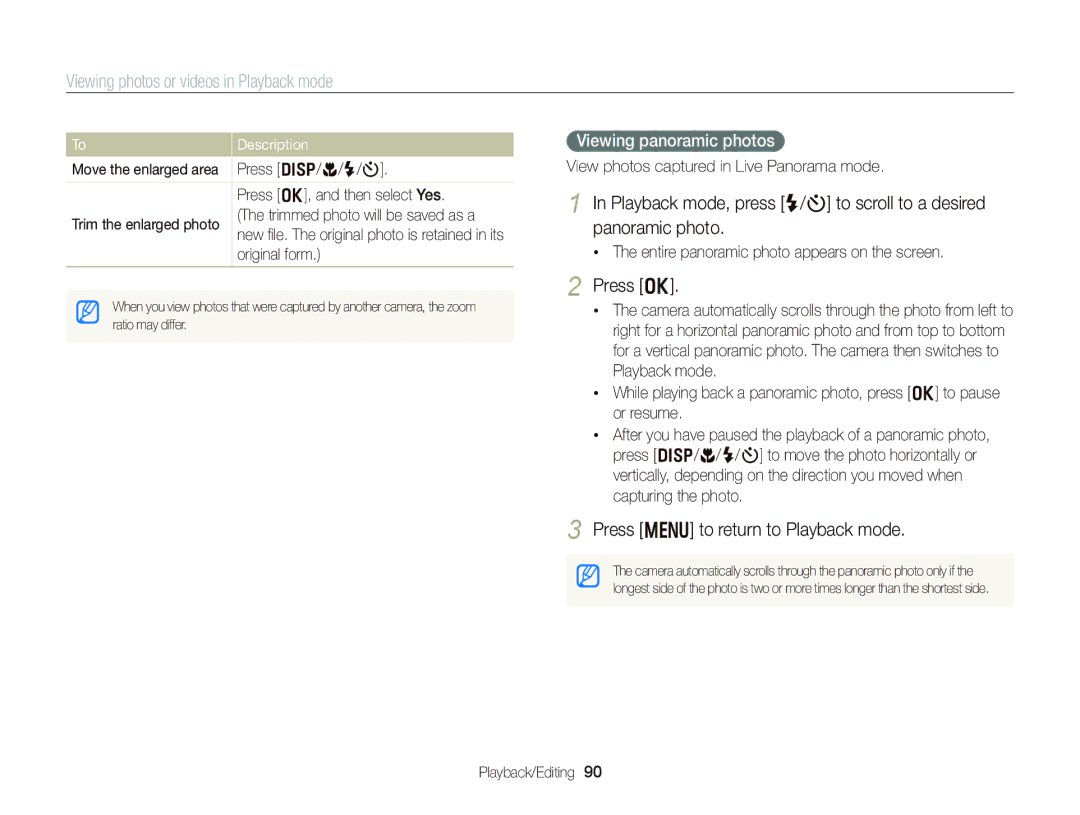 Samsung EC-DV300FBPBUS user manual Press m to return to Playback mode, Viewing panoramic photos 