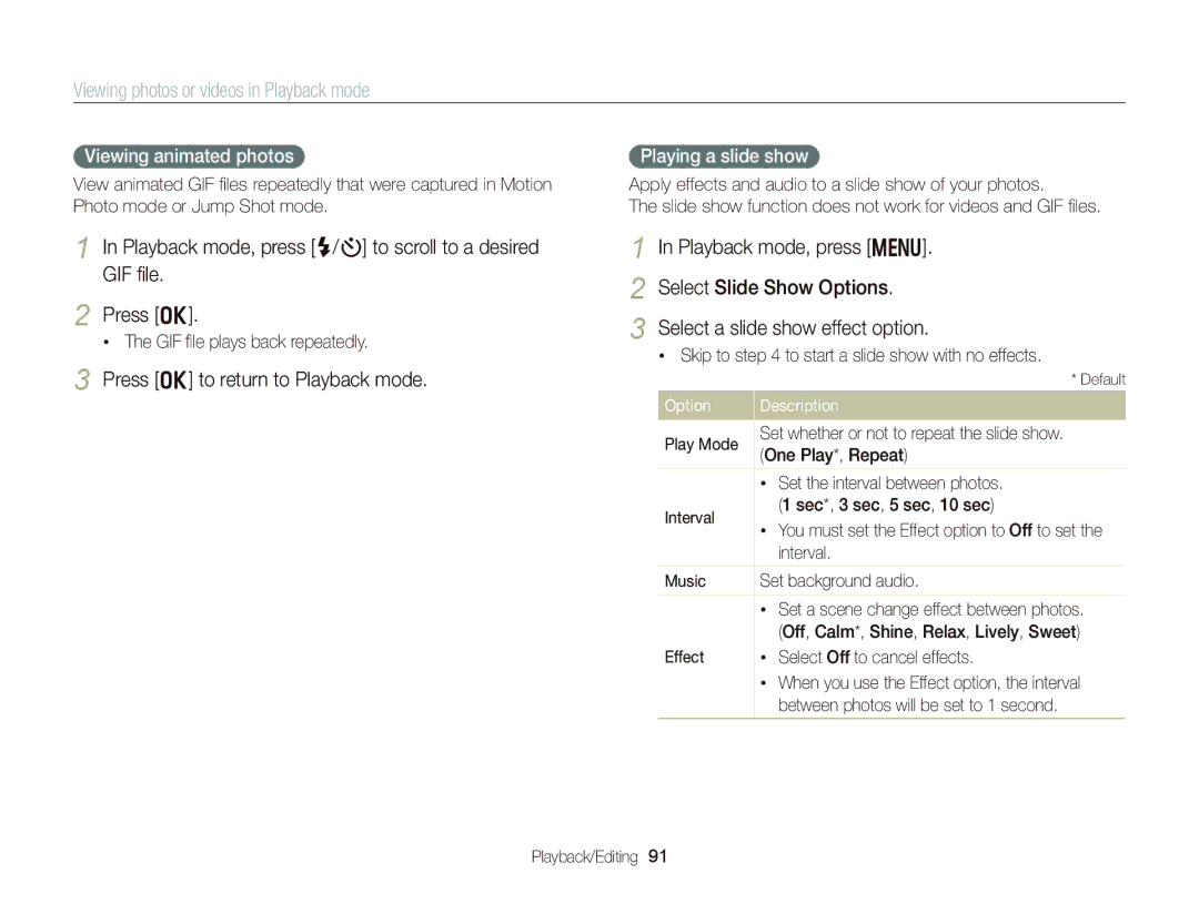 Samsung EC-DV300FBPB user manual Press o to return to Playback mode, Viewing animated photos, GIF ﬁle plays back repeatedly 