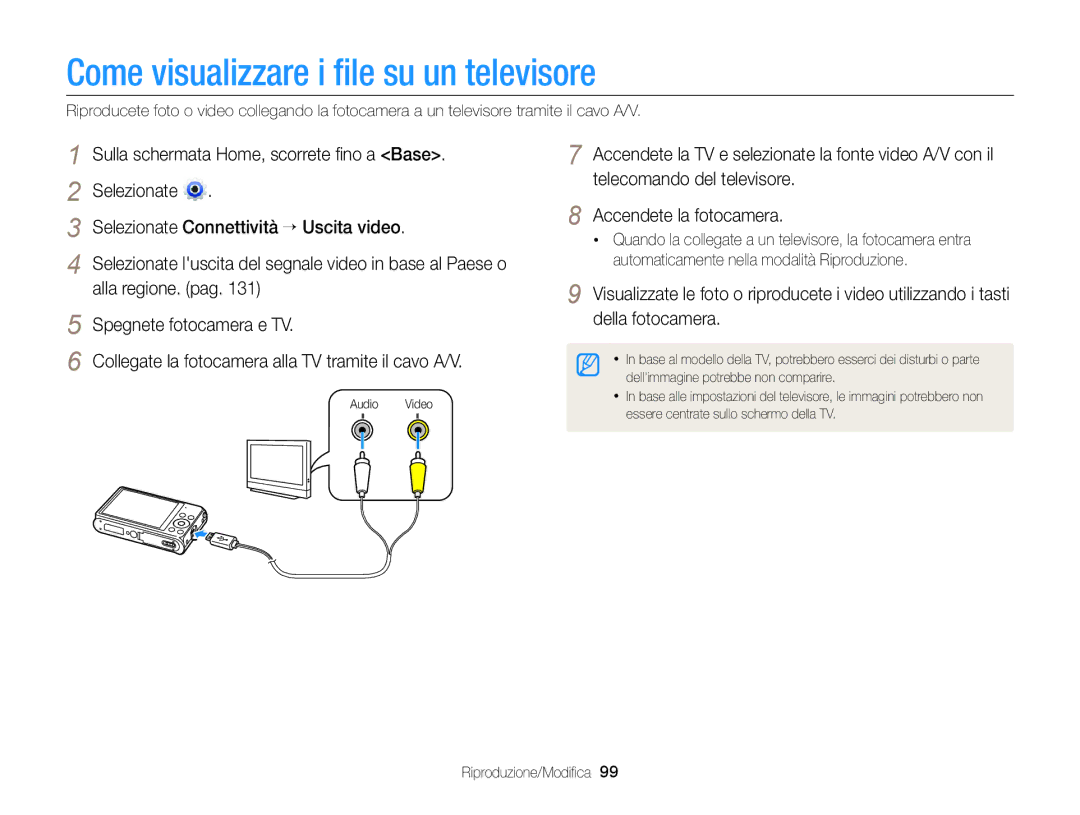 Samsung EC-DV300FBPBE1, EC-DV300FBPUE1, EC-DV300FDDUME, EC-DV300FDDRME manual Come visualizzare i ﬁle su un televisore 