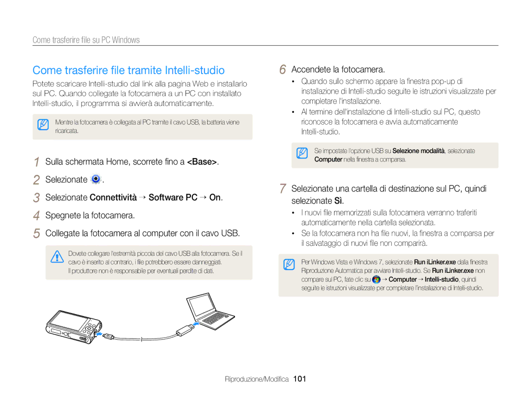 Samsung EC-DV300FDDUME, EC-DV300FBPBE1 manual Come trasferire ﬁle tramite Intelli-studio, Come trasferire ﬁle su PC Windows 