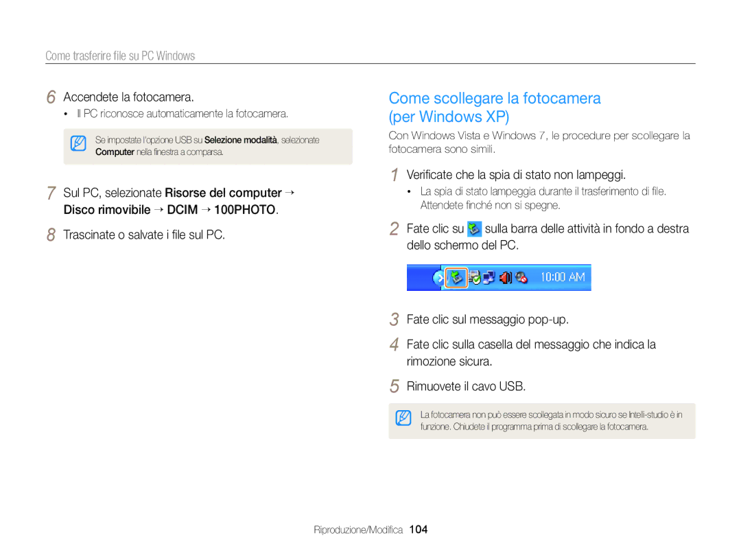 Samsung EC-DV300FBPBE1, EC-DV300FBPUE1, EC-DV300FDDUME, EC-DV300FDDRME manual Come scollegare la fotocamera per Windows XP 