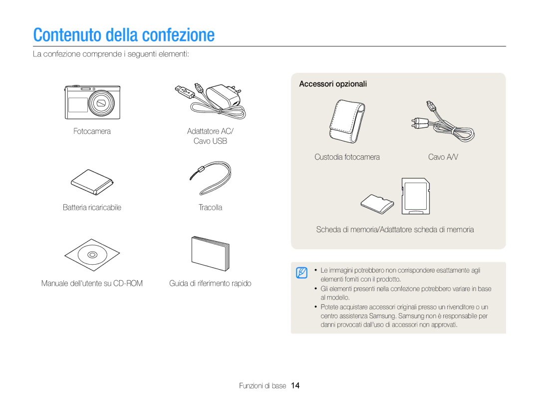 Samsung EC-DV300FBPBE1, EC-DV300FBPUE1, EC-DV300FDDUME, EC-DV300FDDRME, EC-DV300FDDBME manual Contenuto della confezione 