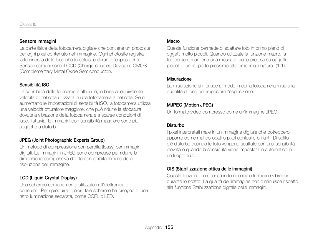 Samsung EC-DV300FBPUE1, EC-DV300FBPBE1, EC-DV300FDDUME, EC-DV300FDDRME, EC-DV300FDDBME manual Sensore immagini, Sensibilità ISO 