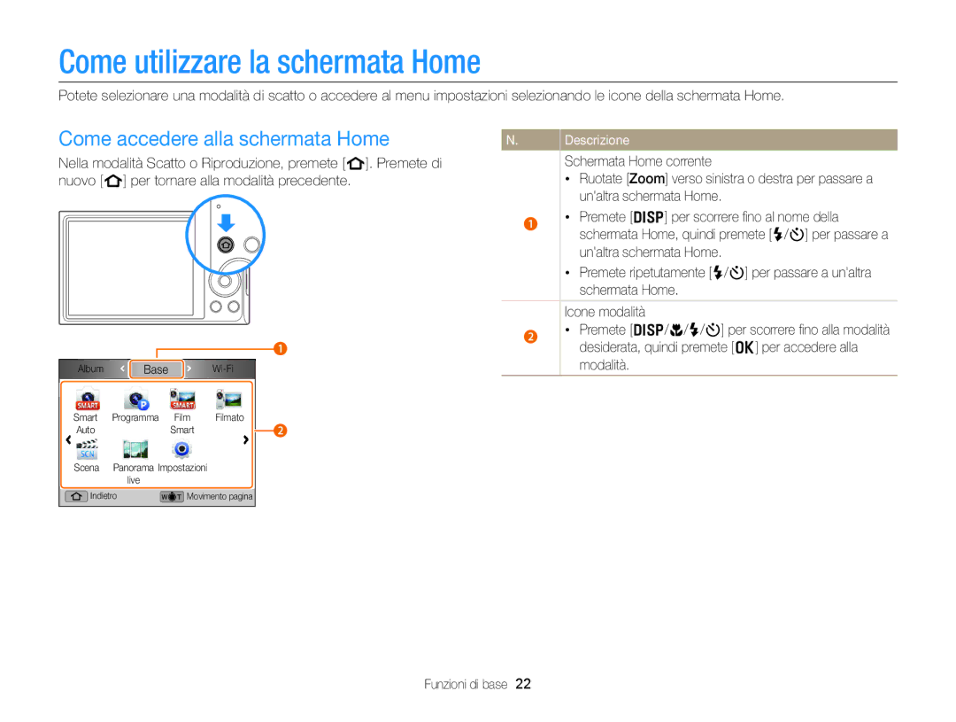 Samsung EC-DV300FDDRME, EC-DV300FBPBE1, EC-DV300FBPUE1 Come utilizzare la schermata Home, Come accedere alla schermata Home 