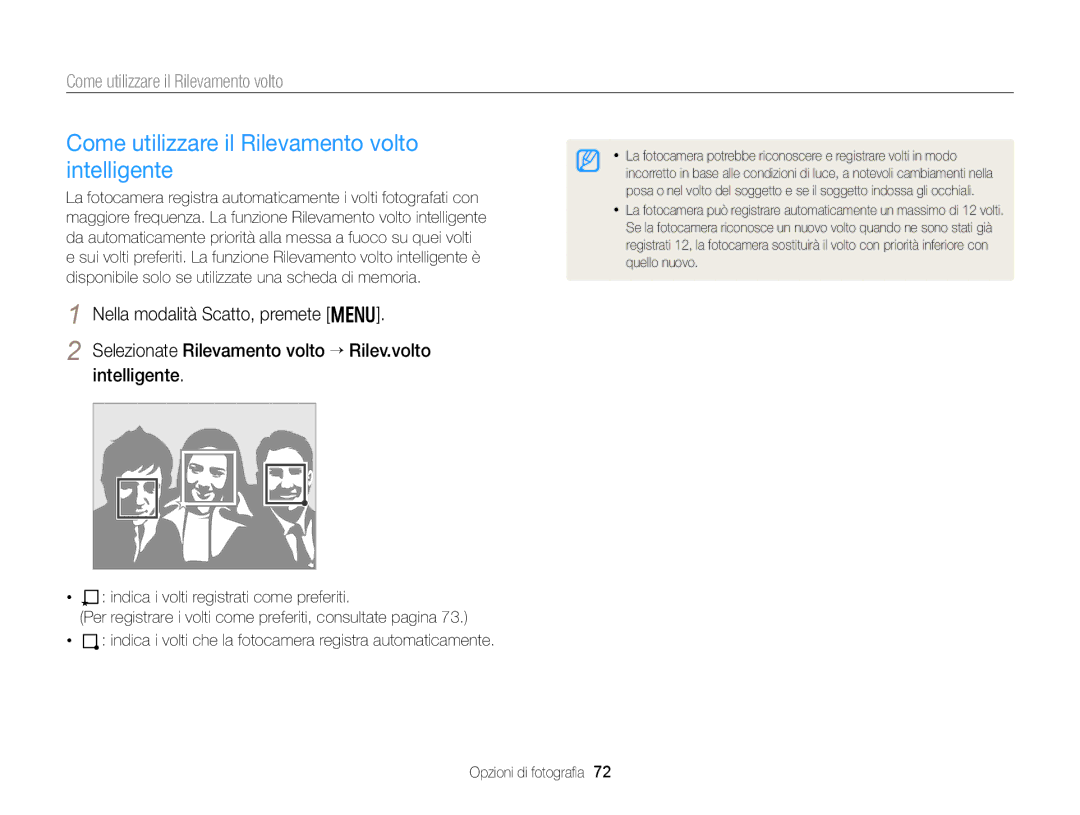 Samsung EC-DV300FDDRME, EC-DV300FBPBE1, EC-DV300FBPUE1, EC-DV300FDDUME Come utilizzare il Rilevamento volto intelligente 