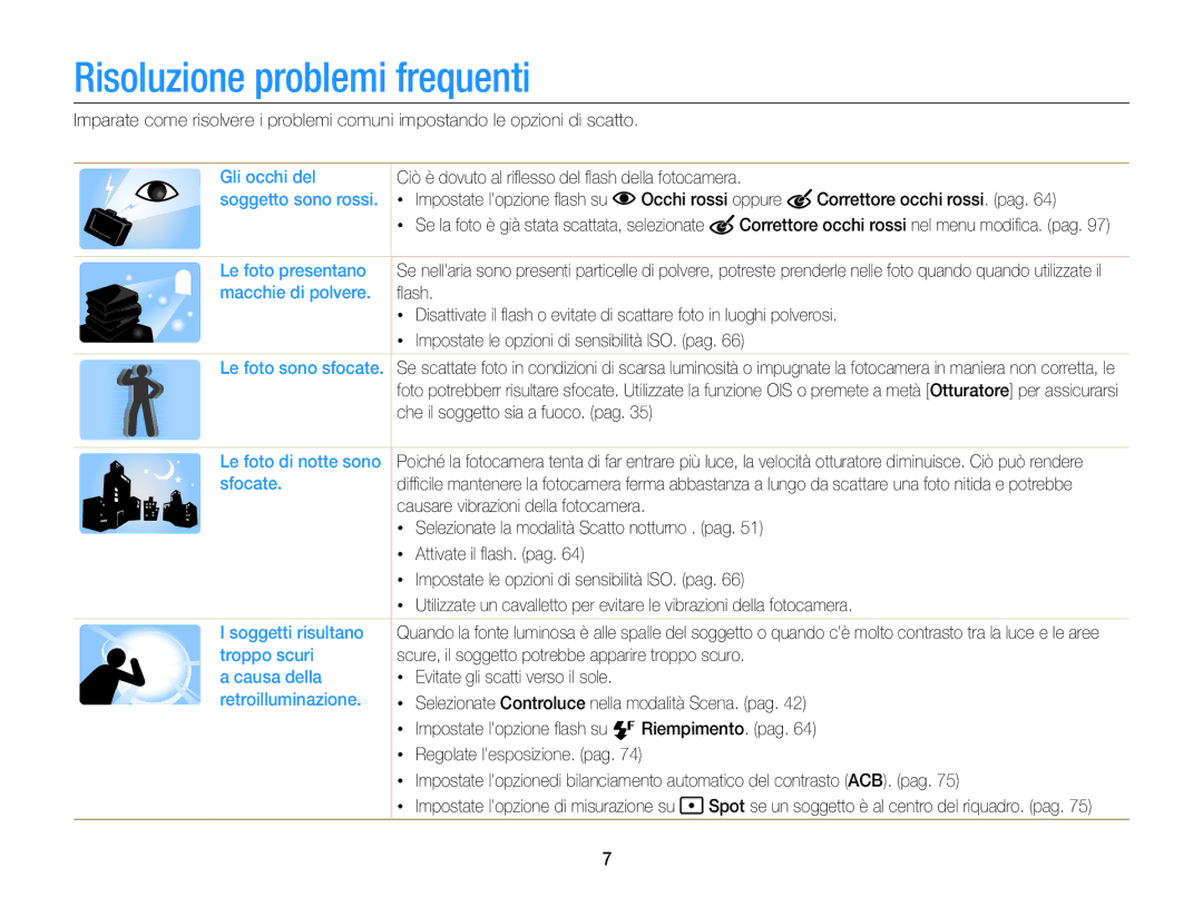 Samsung EC-DV300FDDRME, EC-DV300FBPBE1, EC-DV300FBPUE1, EC-DV300FDDUME, EC-DV300FDDBME manual Risoluzione problemi frequenti 