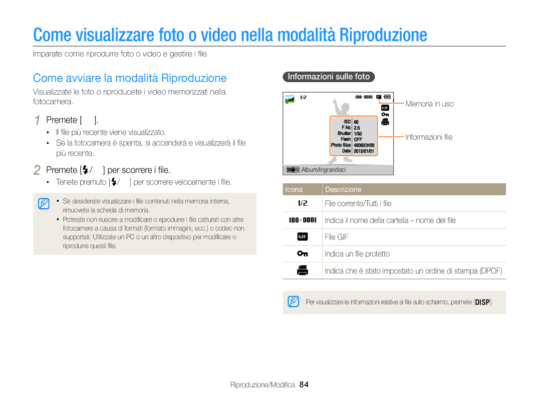 Samsung EC-DV300FBPBE1 Come visualizzare foto o video nella modalità Riproduzione, Come avviare la modalità Riproduzione 