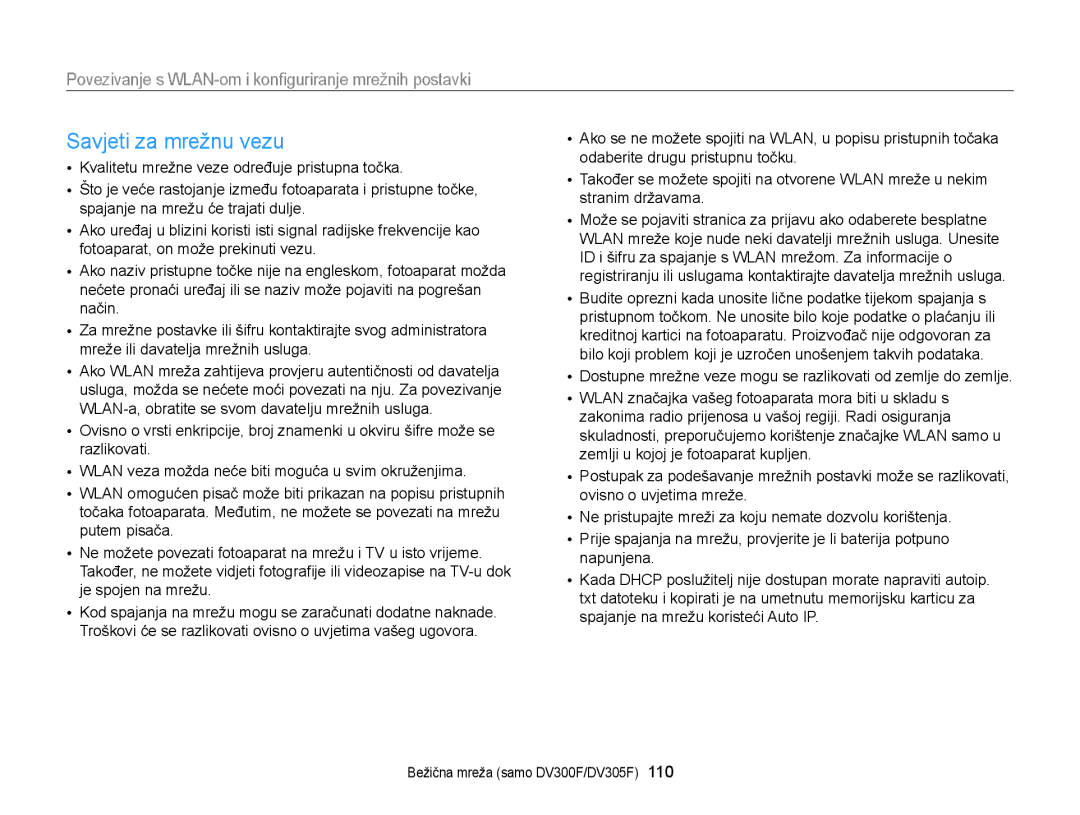 Samsung EC-DV300FBPBE3, EC-DV300FBPRE3, EC-DV300FBPSE3 manual Savjeti za mrežnu vezu 