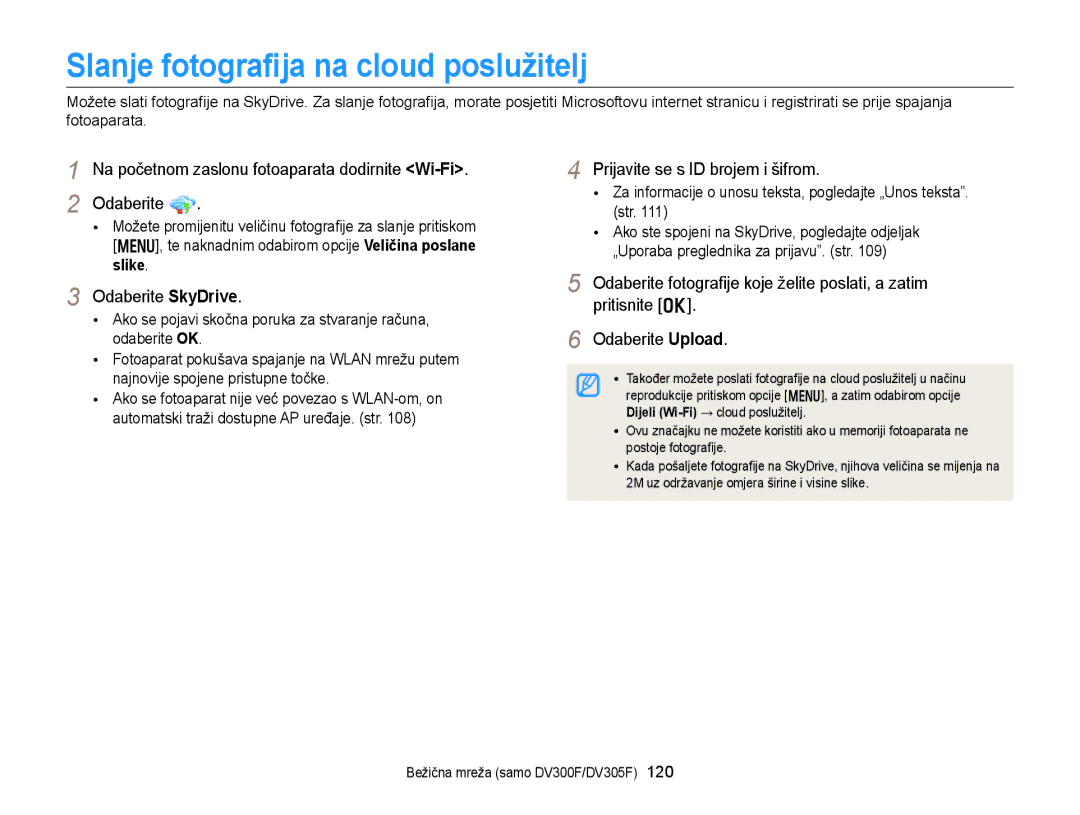 Samsung EC-DV300FBPRE3 Slanje fotograﬁja na cloud poslužitelj, Na početnom zaslonu fotoaparata dodirnite Wi-Fi Odaberite 