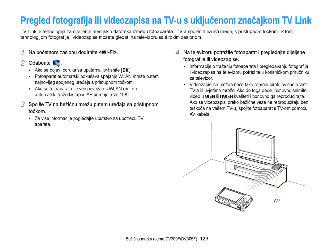 Samsung EC-DV300FBPRE3 manual Na početnom zaslonu dodirnite Wi-Fi Odaberite, Ako se pojavi poruka sa uputama, pritisnite o 